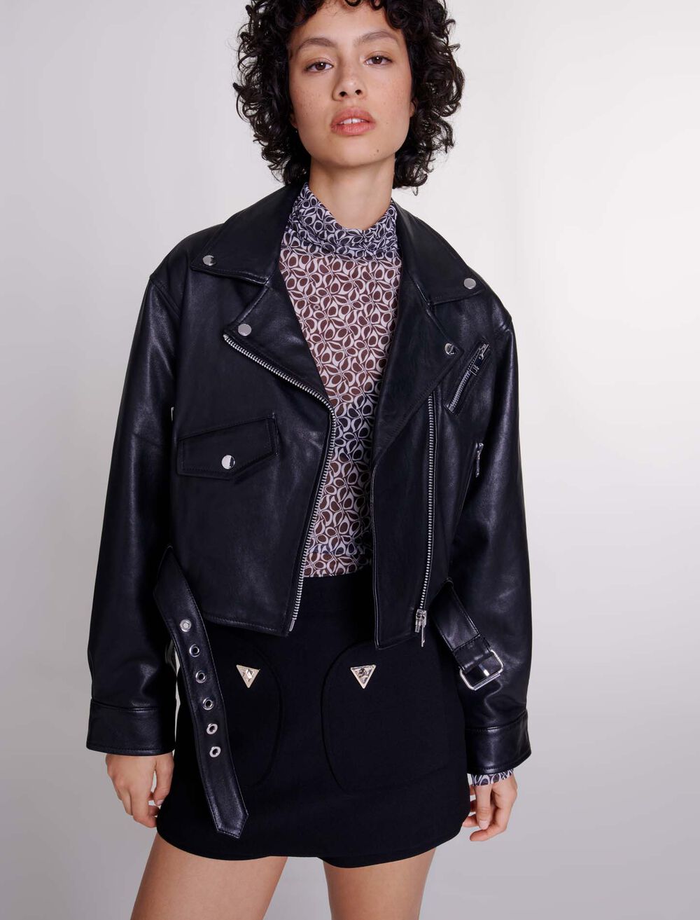 Shop Cropped Leather Jacket Online in UAE Maje Maje.ae