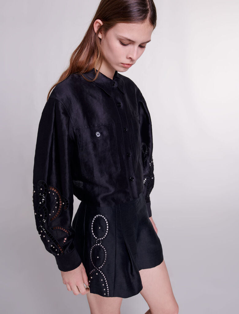 Shop Openwork Linen Cropped Shirt for Women Online in Dubai & UAE Maje.ae