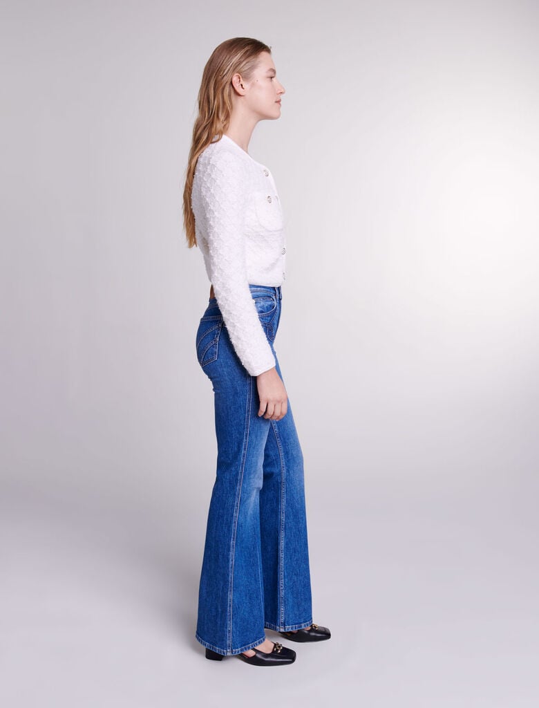 Blue-Embroidered flared jeans