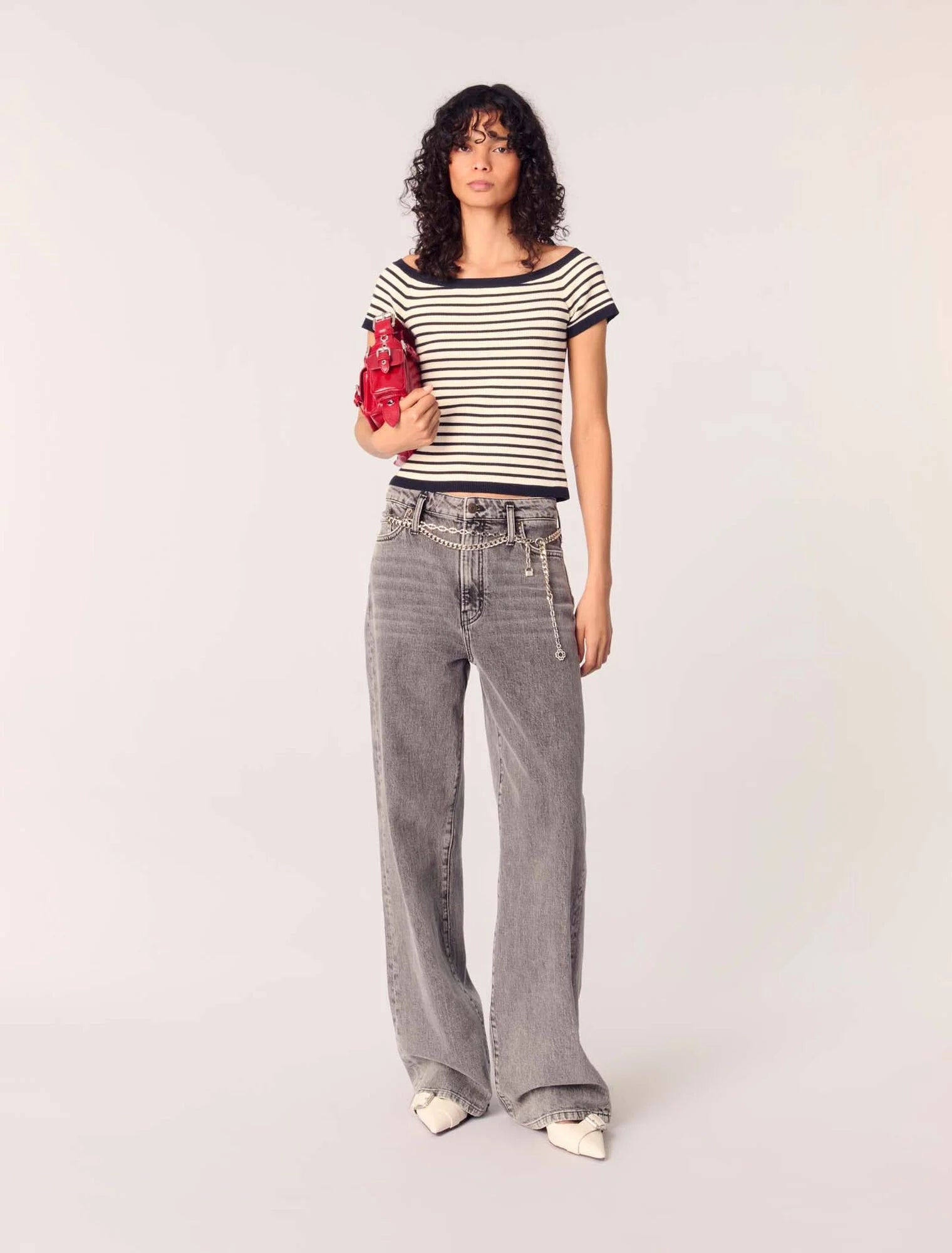 Buy Wide-Leg Jeans With Chain-Link Belt Online in Dubai Maje UAE