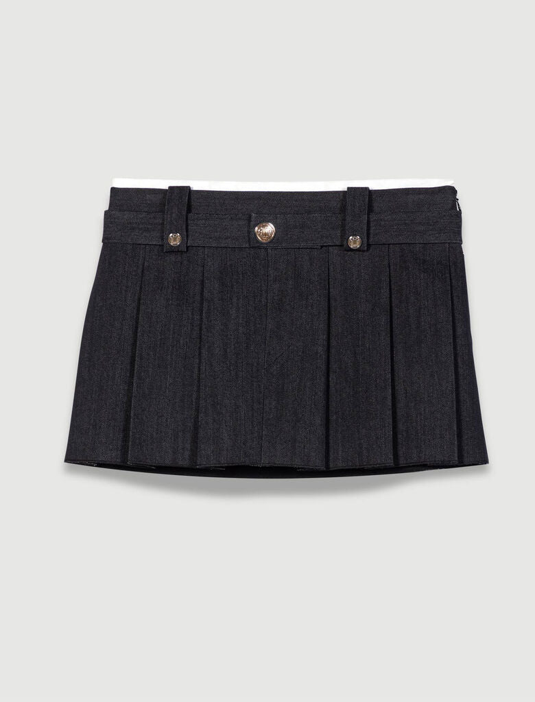 Black-Black denim-effect mini skirt