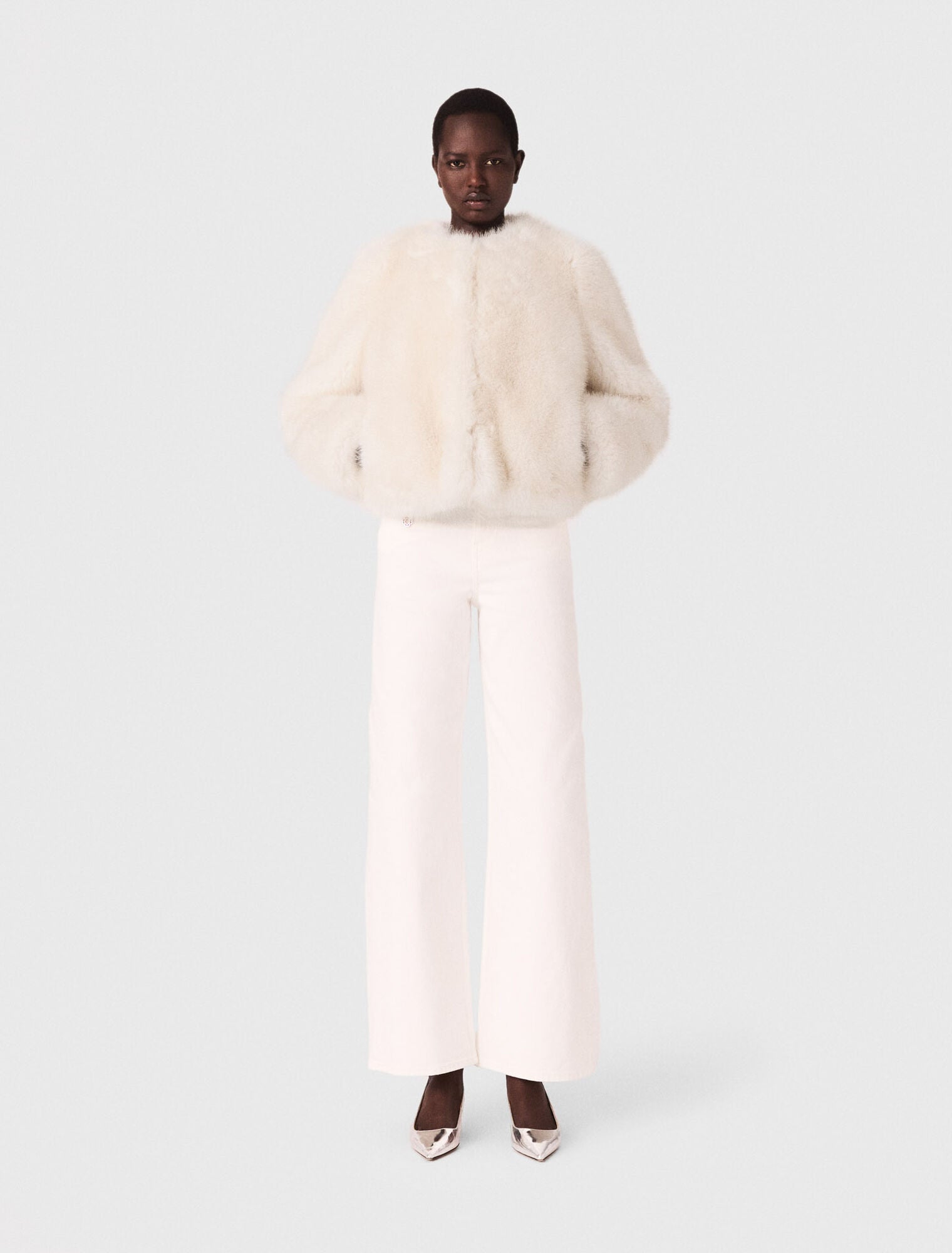 ジャケット・アウター muguet duffle short fur coat ivory Short faux fur jacket Ivory