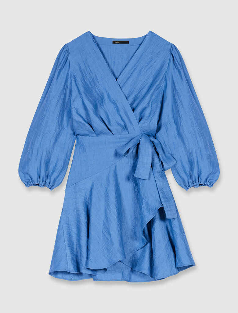 Blue-Linen wrap dress