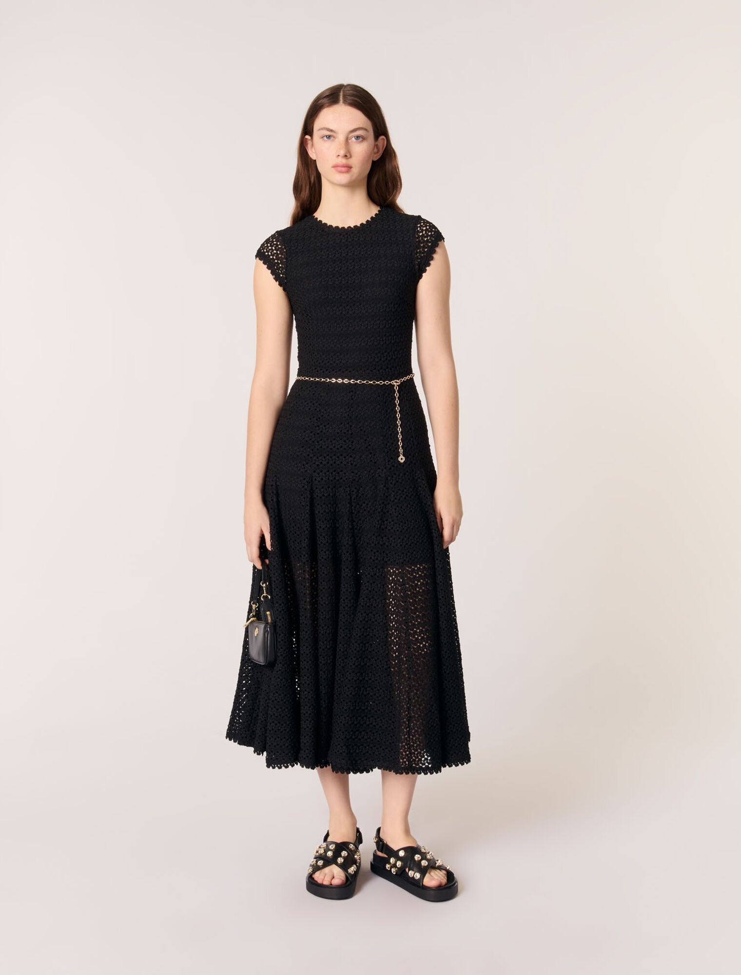 Crochet-knit maxi dress Black