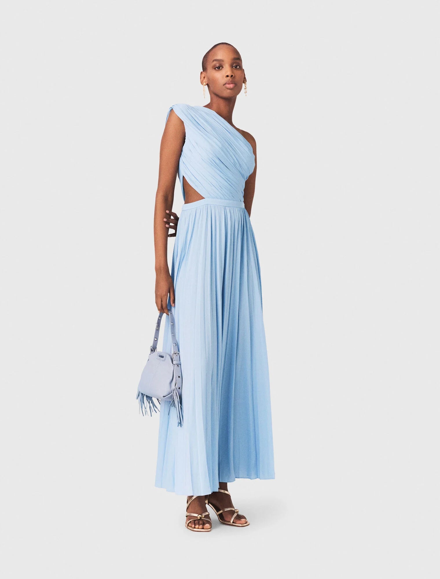Asymmetrical Pleated Maxi Dress Blue Sky Asymmetrical Pleated Maxi Dress Blue Sky
