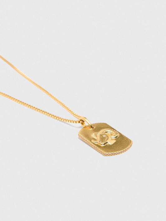Aries Zodiac sign plaque necklace