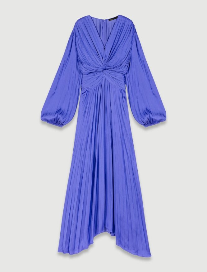 Blue-Satin-effect draped maxi dress