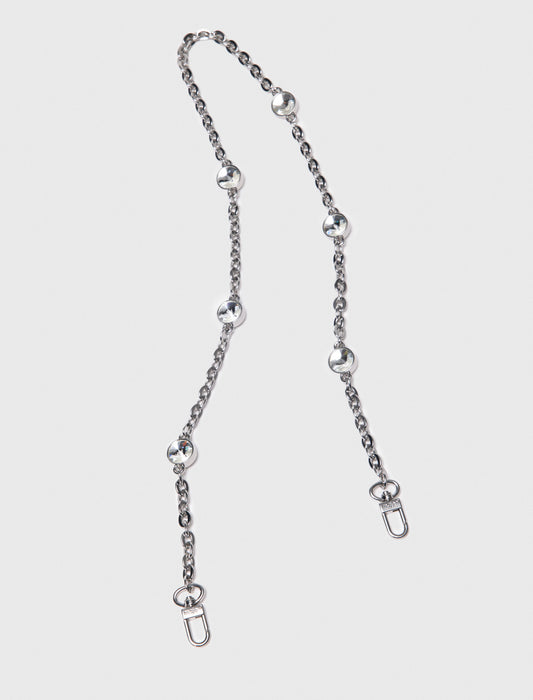 Short rhinestone chain shoulder strap Silvery