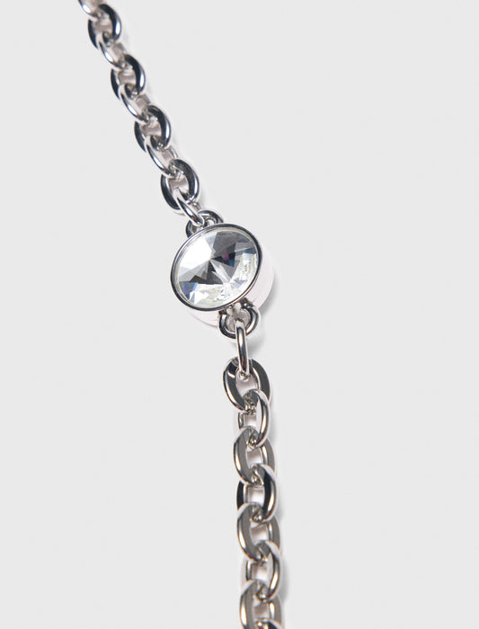 Short rhinestone chain shoulder strap Silvery