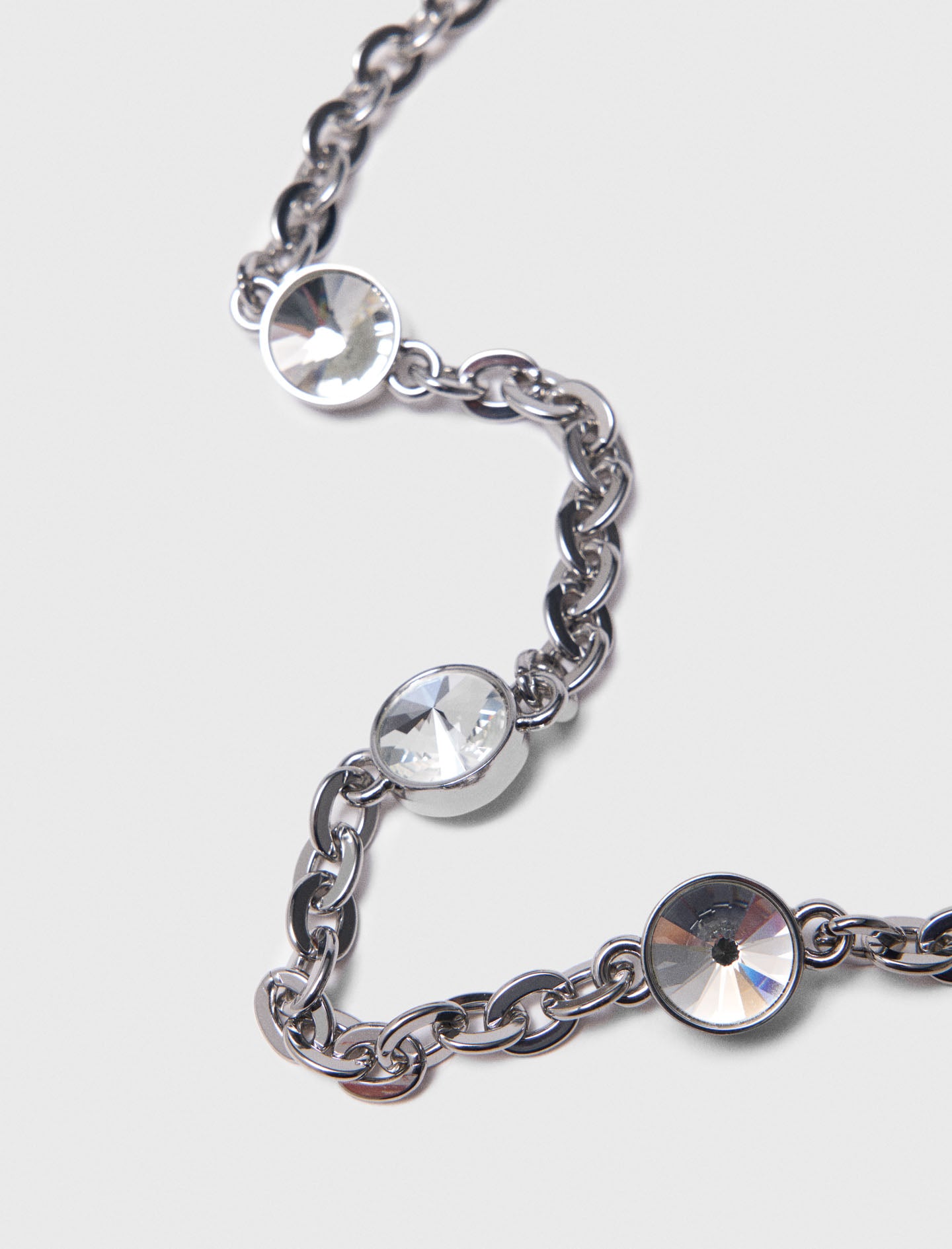 Short rhinestone chain shoulder strap Silvery