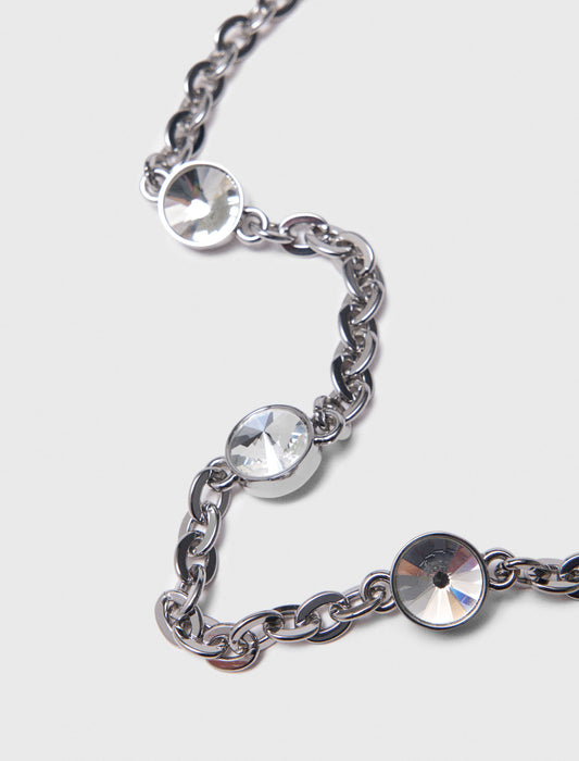 Short rhinestone chain shoulder strap Silvery