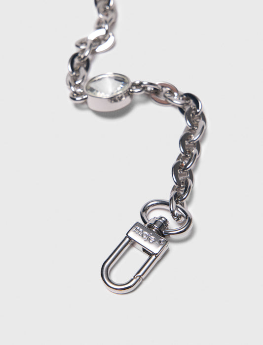 Short rhinestone chain shoulder strap Silvery