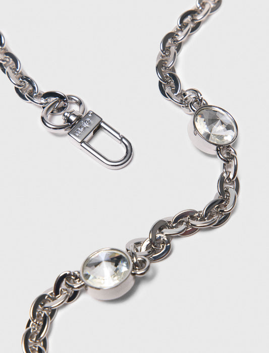 Short rhinestone chain shoulder strap Silvery