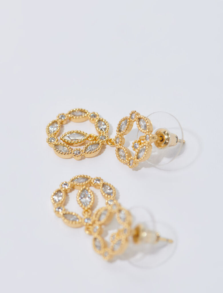 Gold-Rhinestone pendant earrings