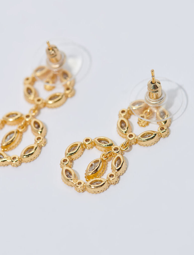 Gold-Rhinestone pendant earrings