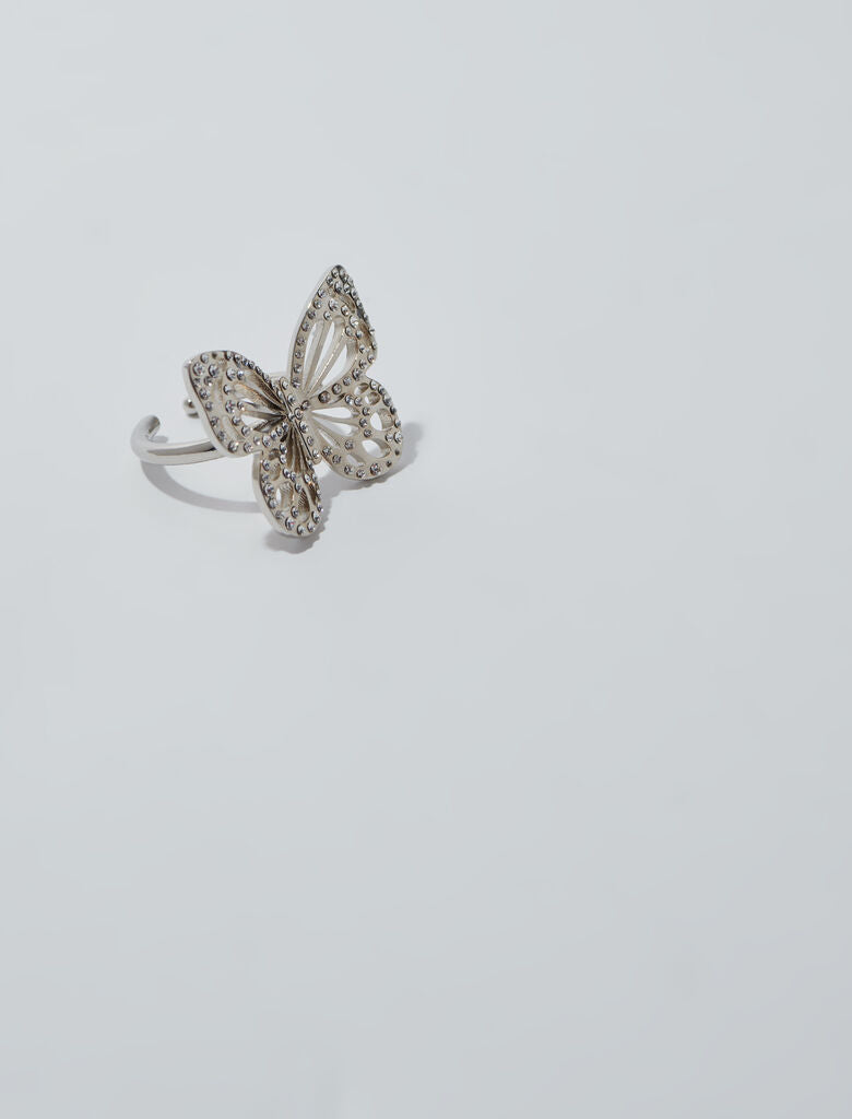 Silver-Butterfly Ring With Rhinestones