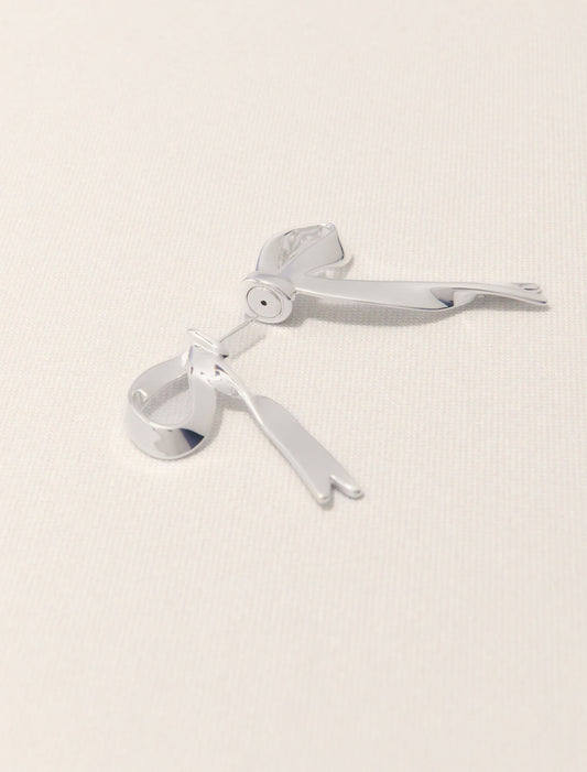Silver-Silver bow earring