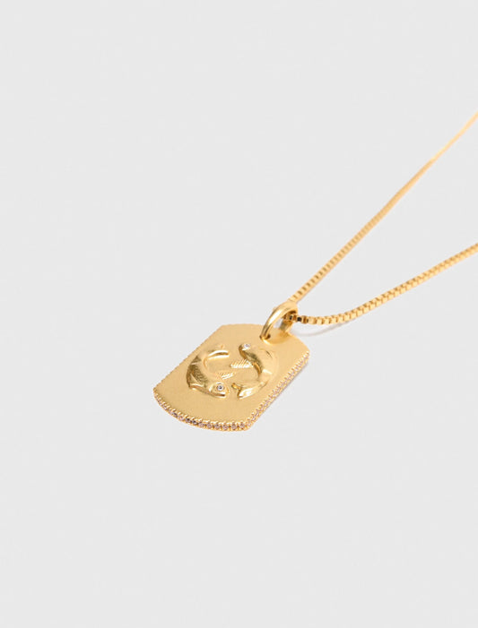 Pisces Zodiac sign plaque necklace