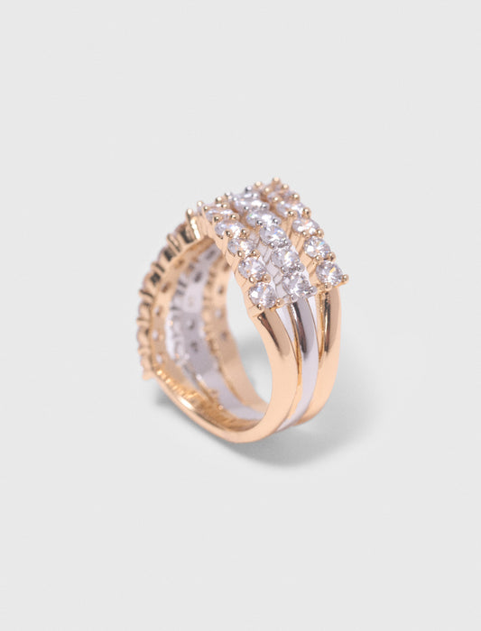 Two-Tone Rhinestone Ring GOLD SILVER