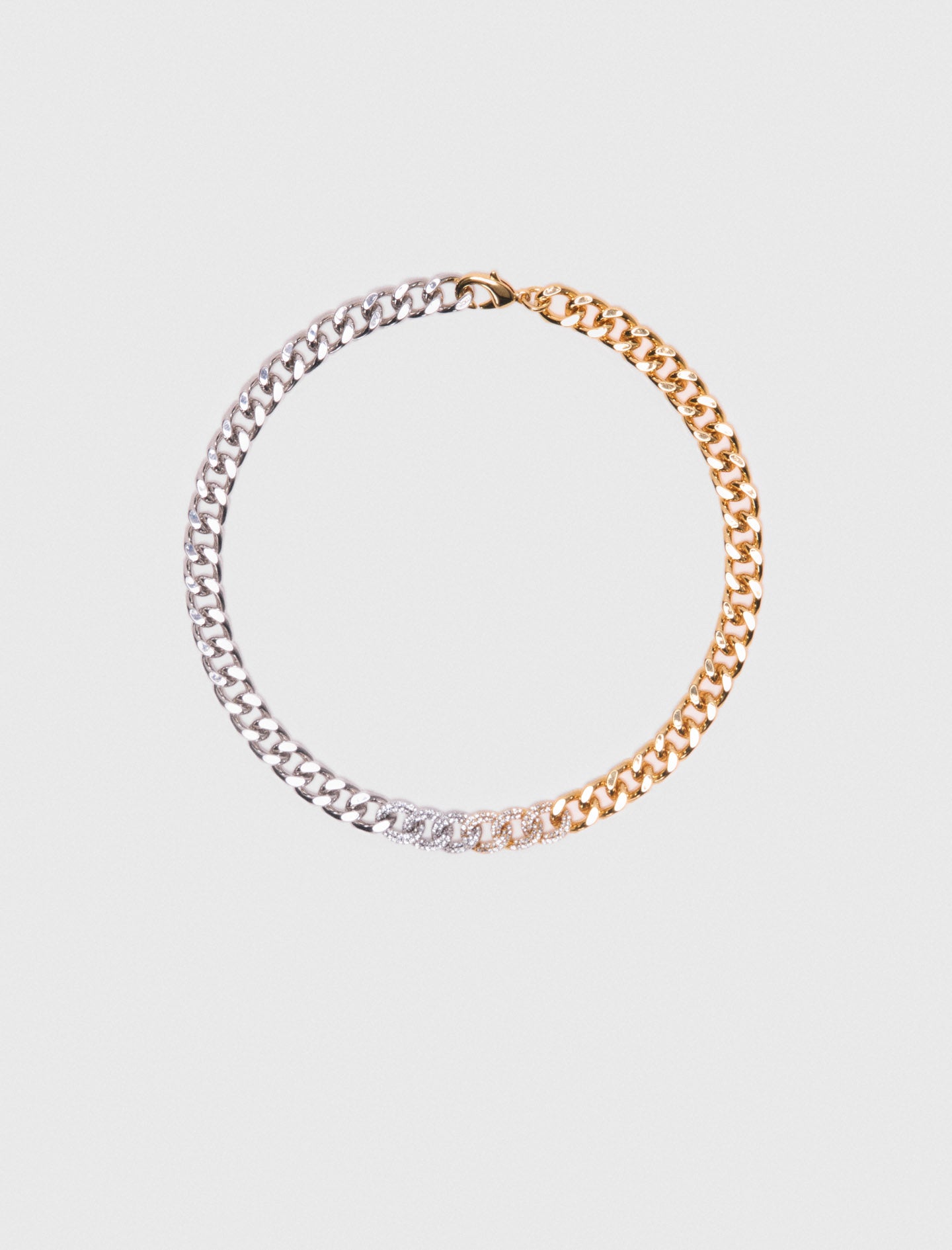 Two-Tone Rhinestone Link Necklace GOLD SILVER