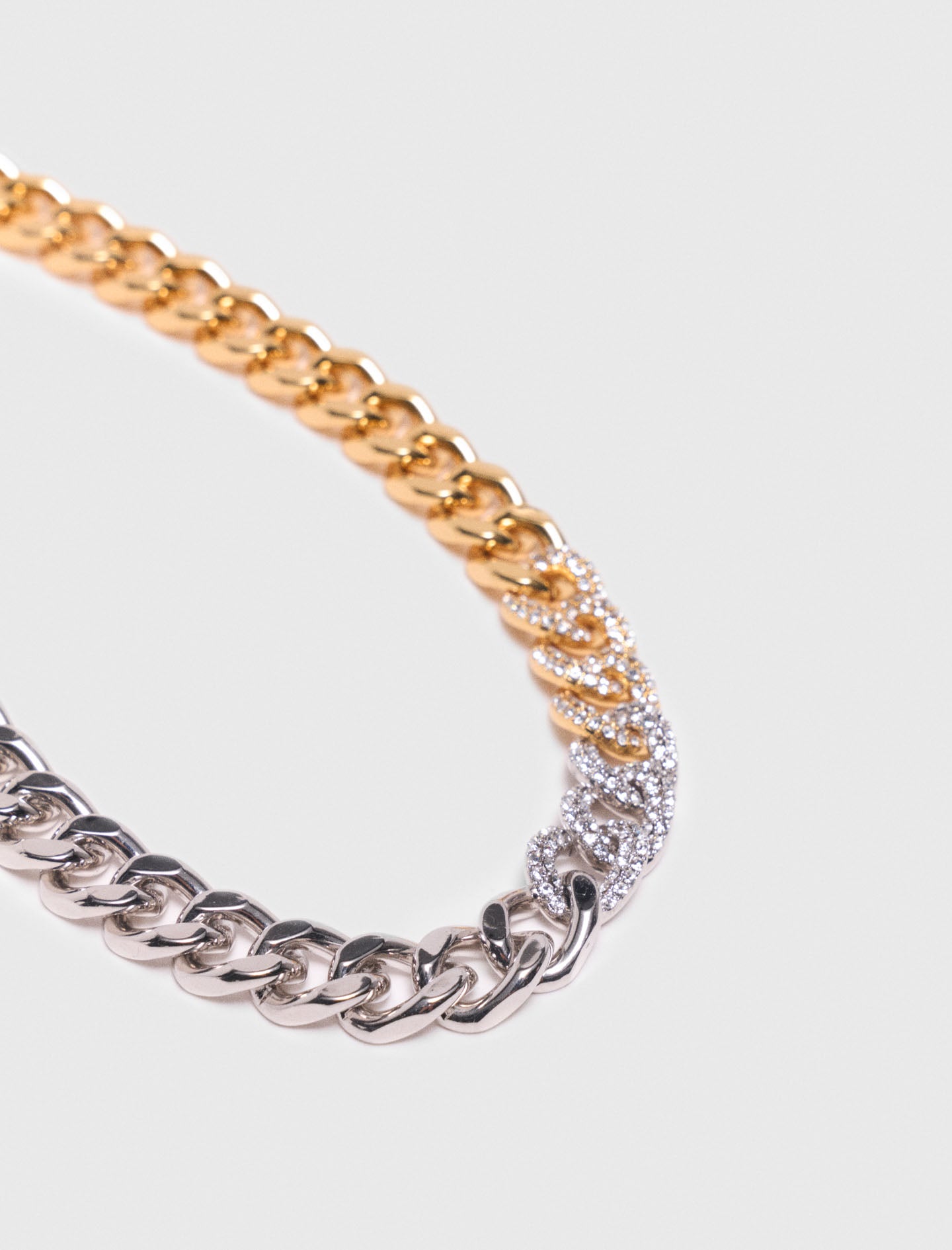 Two-Tone Rhinestone Link Necklace GOLD SILVER