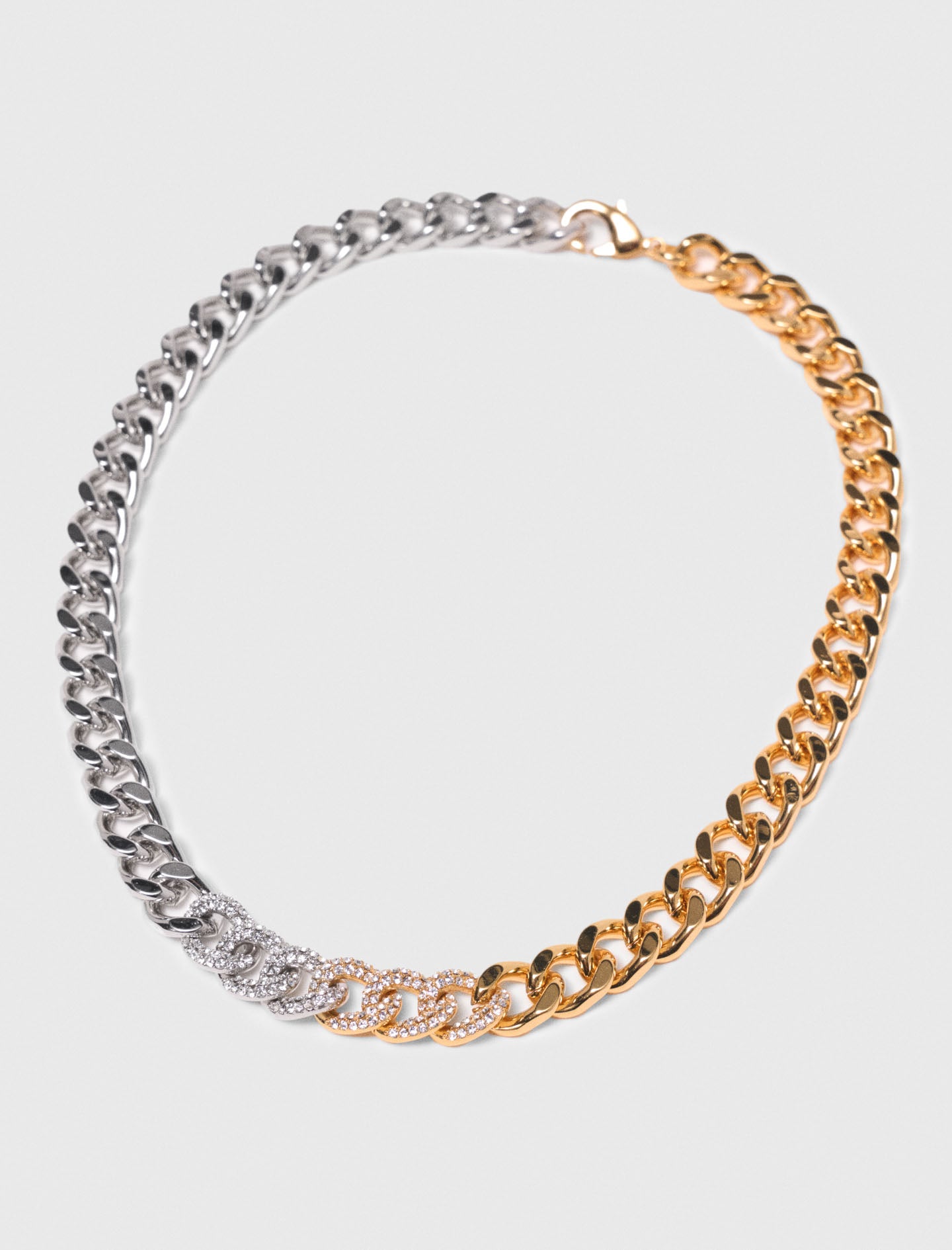 Two-Tone Rhinestone Link Necklace GOLD SILVER