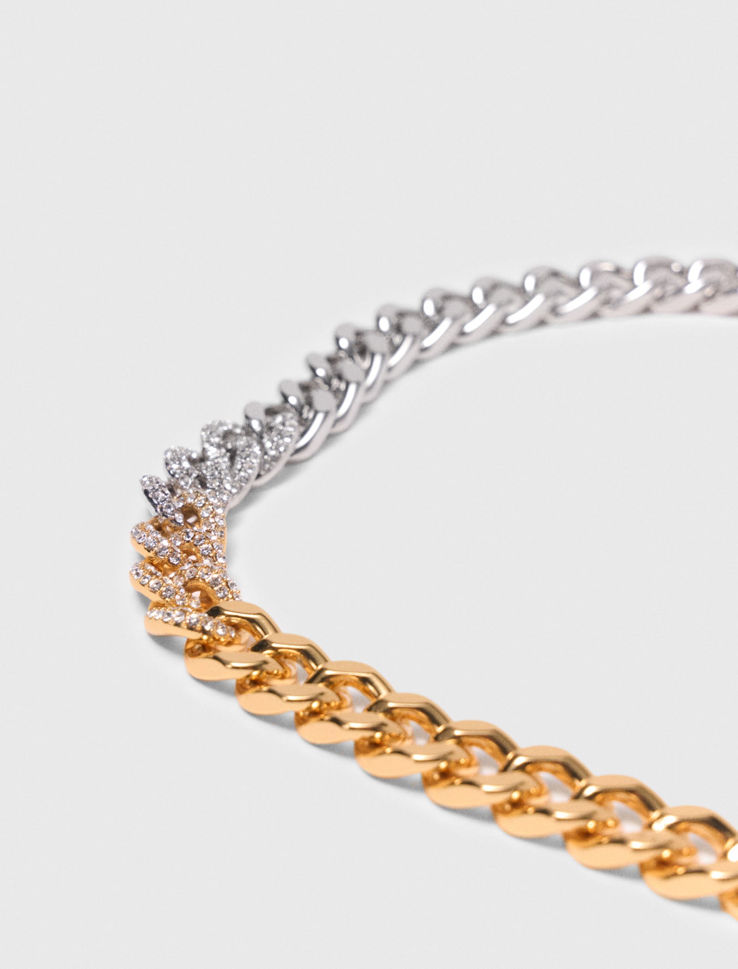 Two-Tone Rhinestone Link Necklace GOLD SILVER