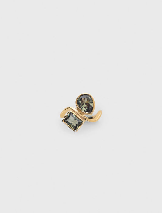 Asymmetrical Ring With Rhinestones Gold