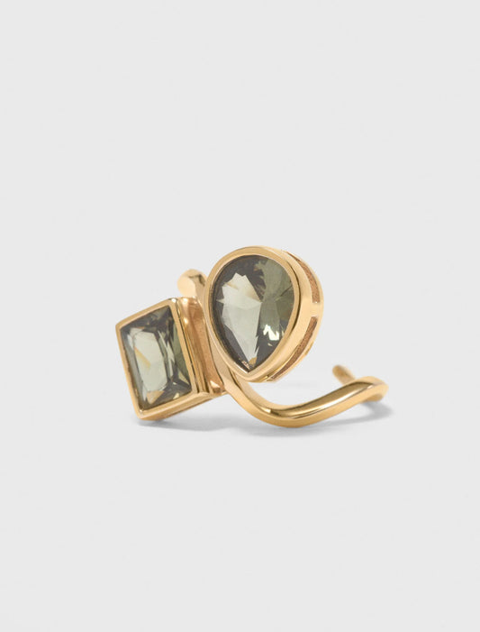 Asymmetrical Ring With Rhinestones Gold