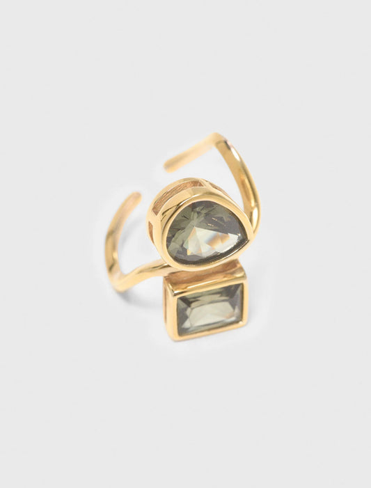 Asymmetrical Ring With Rhinestones Gold