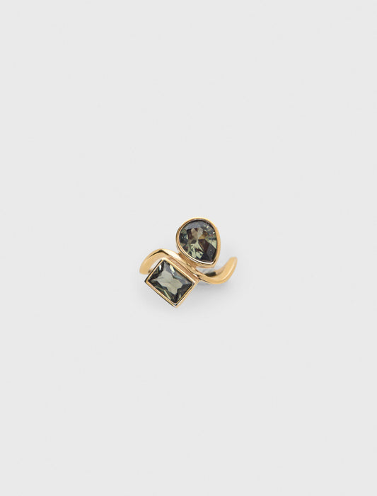 Asymmetrical Ring With Rhinestones Gold