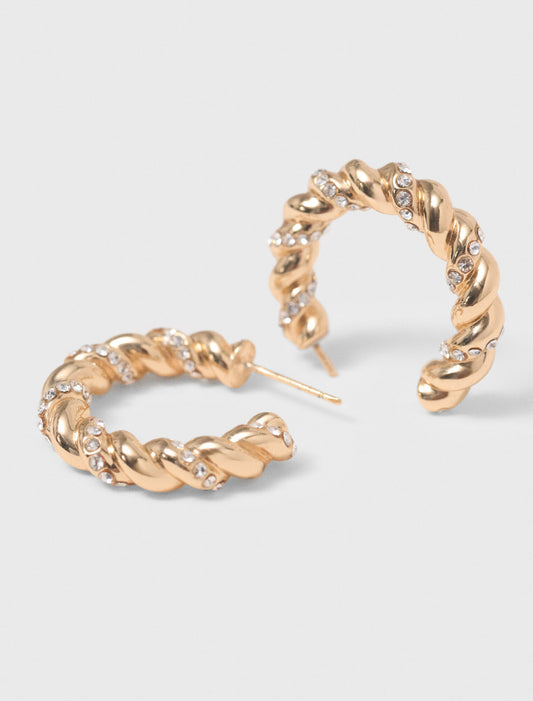 Twisted rhinestone hoop earrings Gold