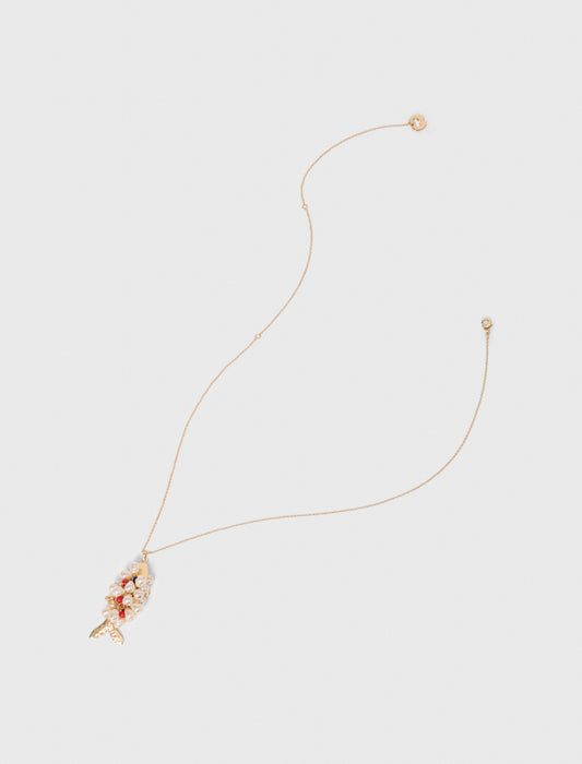 Long beaded fish necklace Gold
