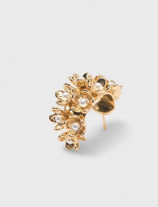 Rhinestone flower hoop earrings Gold