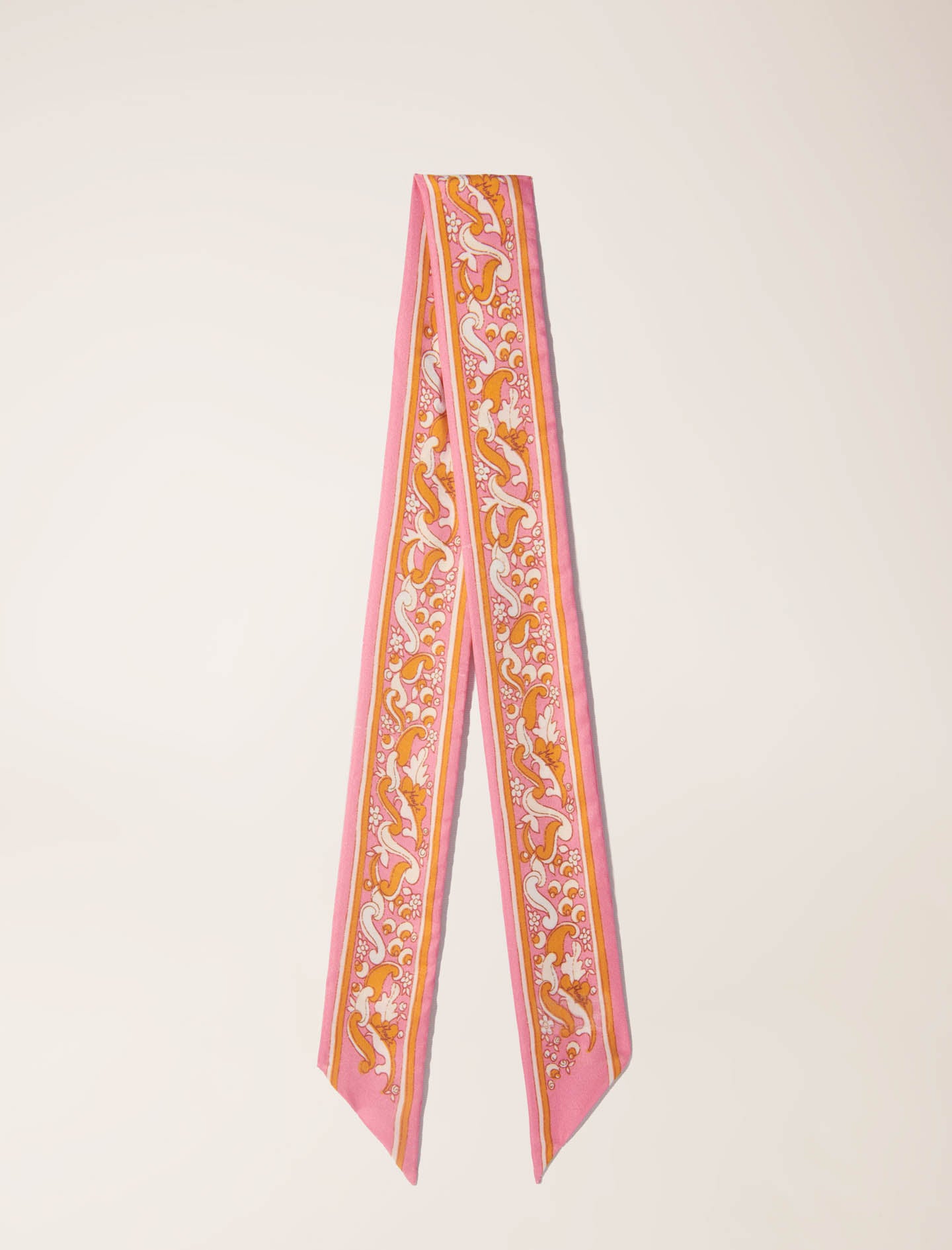 Pink-featured-Floral motif ribbon scarf