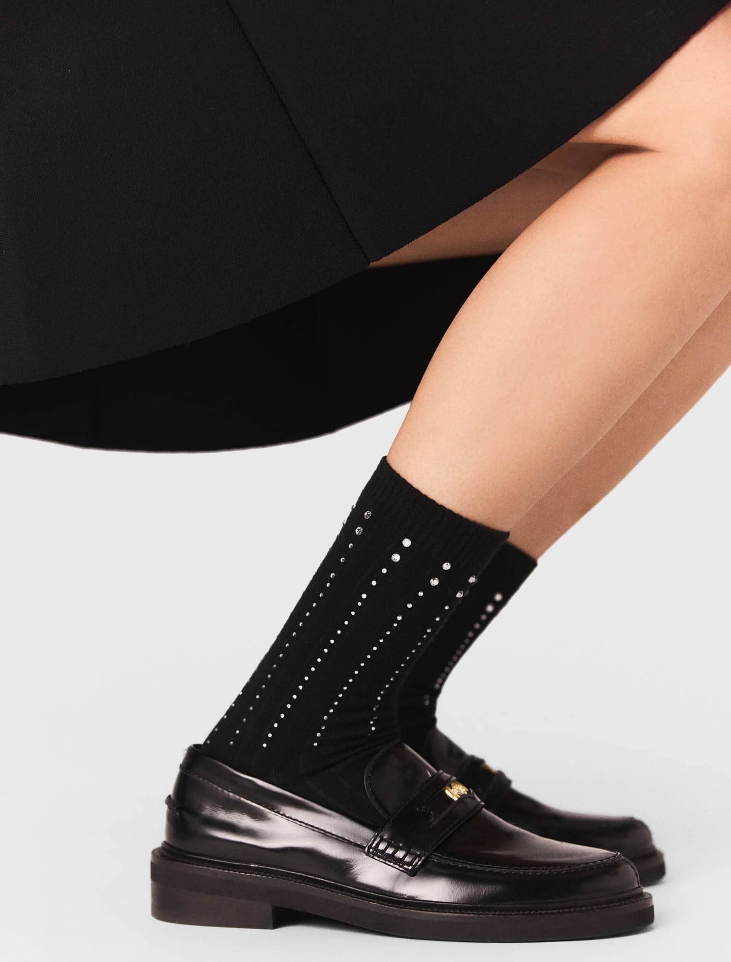 Rhinestone cotton socks Black