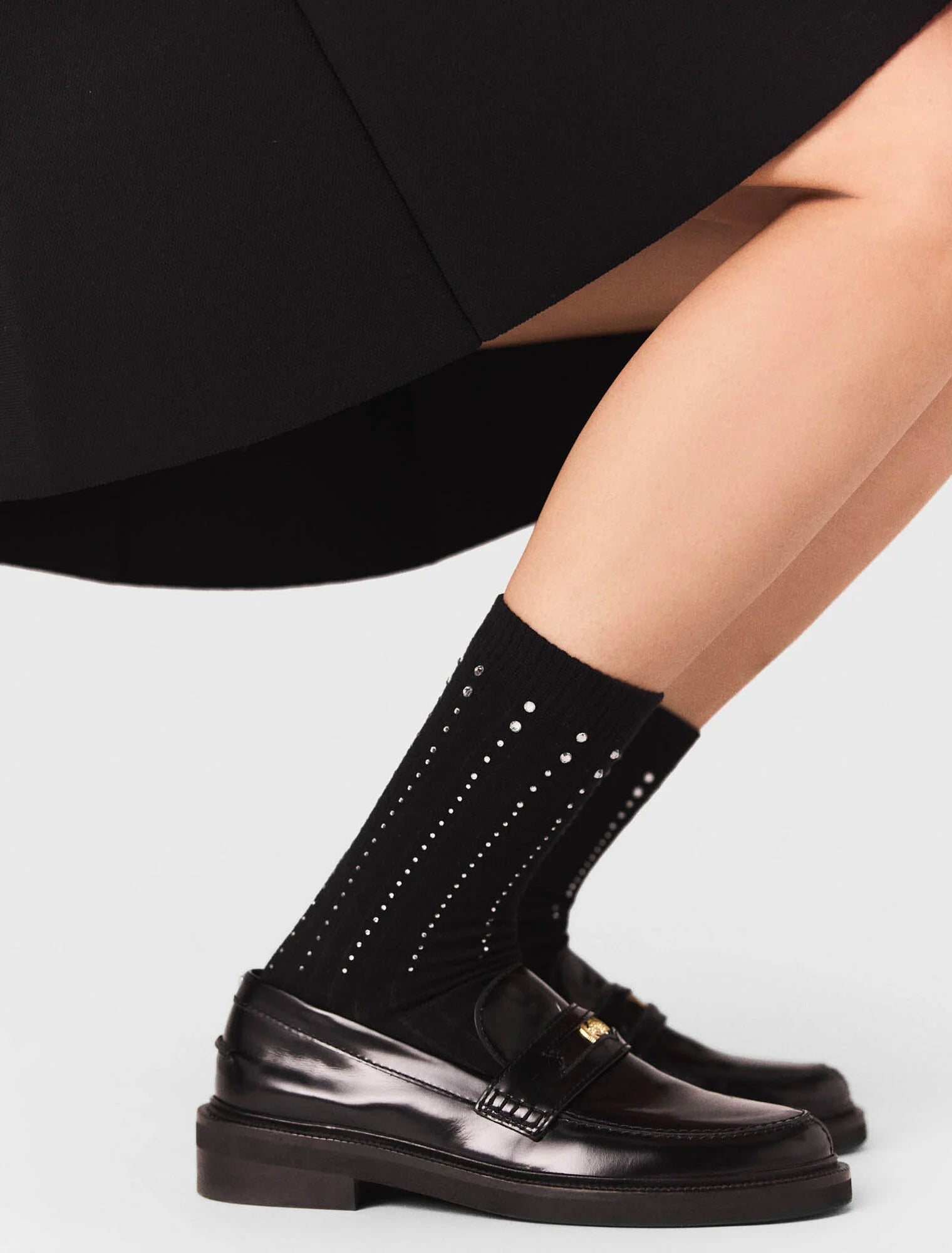 Rhinestone cotton socks Black