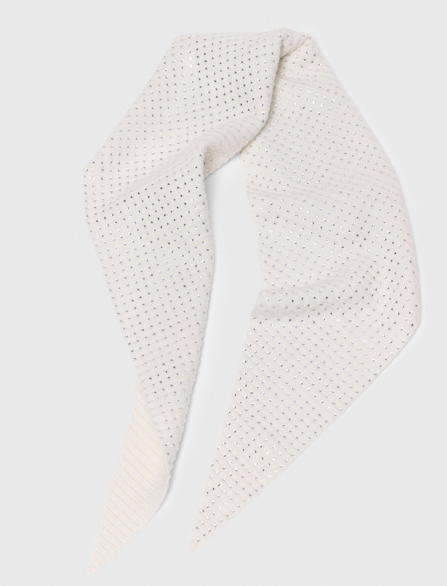 Rhinestone Wool Triangle Scarf Ecru