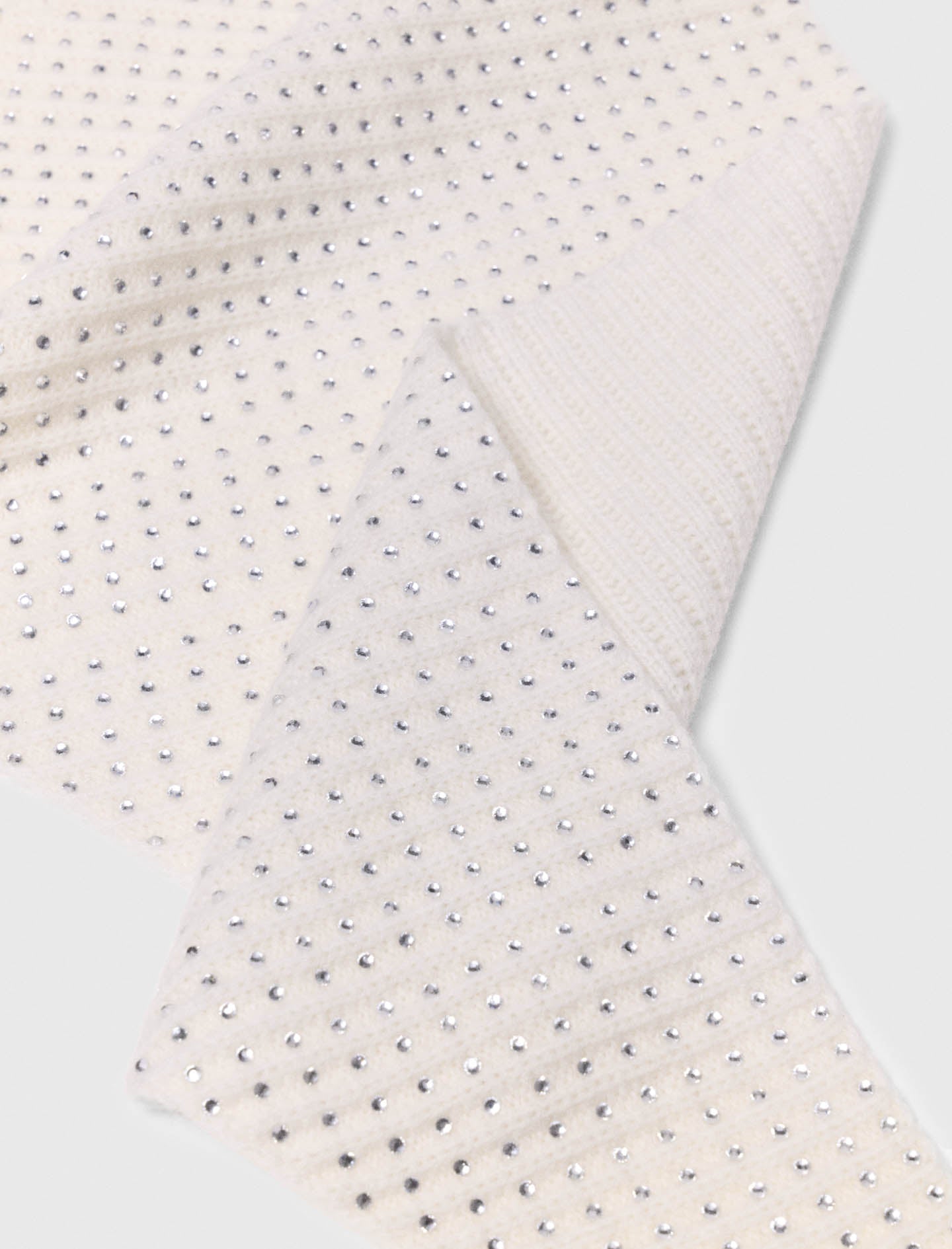 Rhinestone Wool Triangle Scarf Ecru
