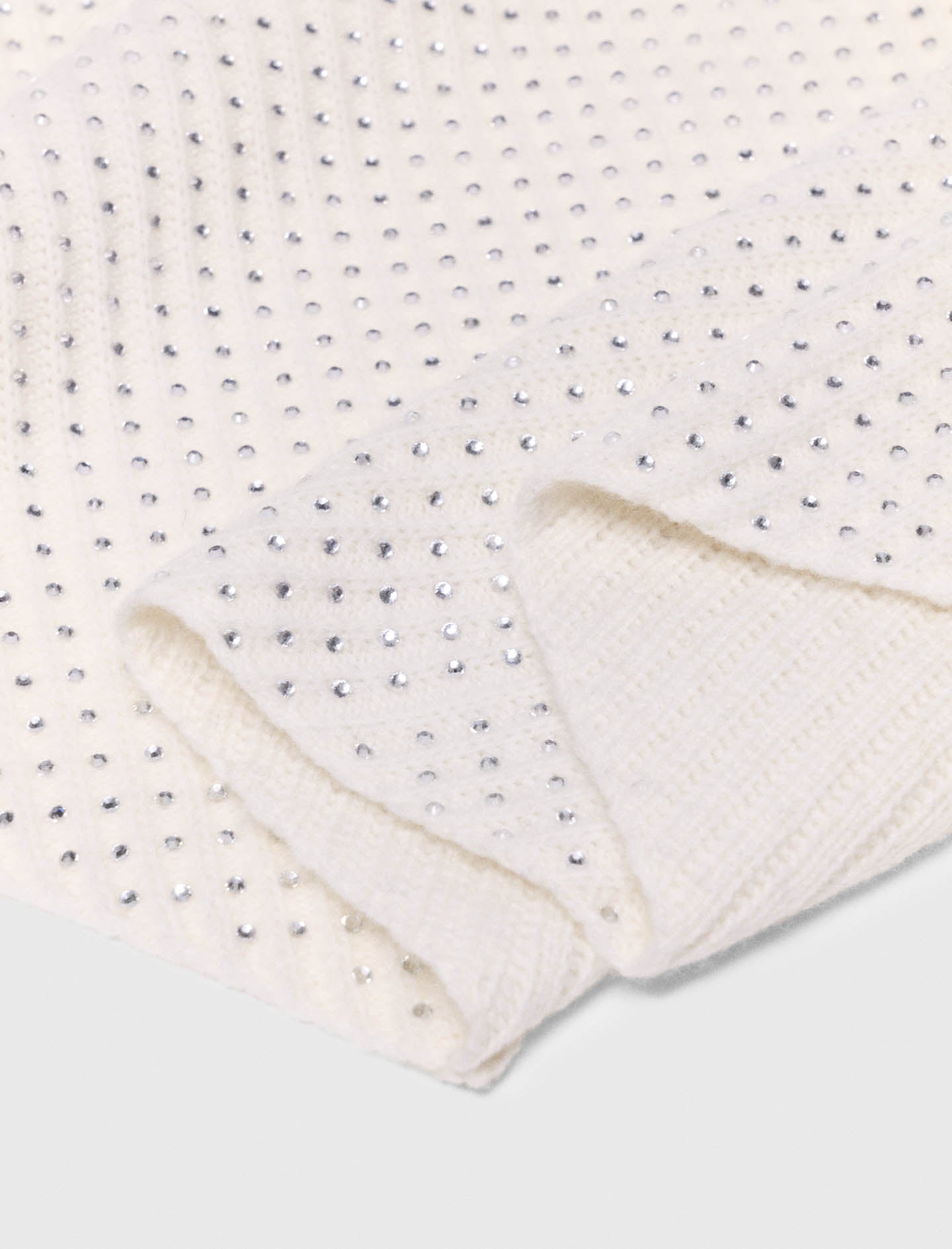 Rhinestone Wool Triangle Scarf Ecru