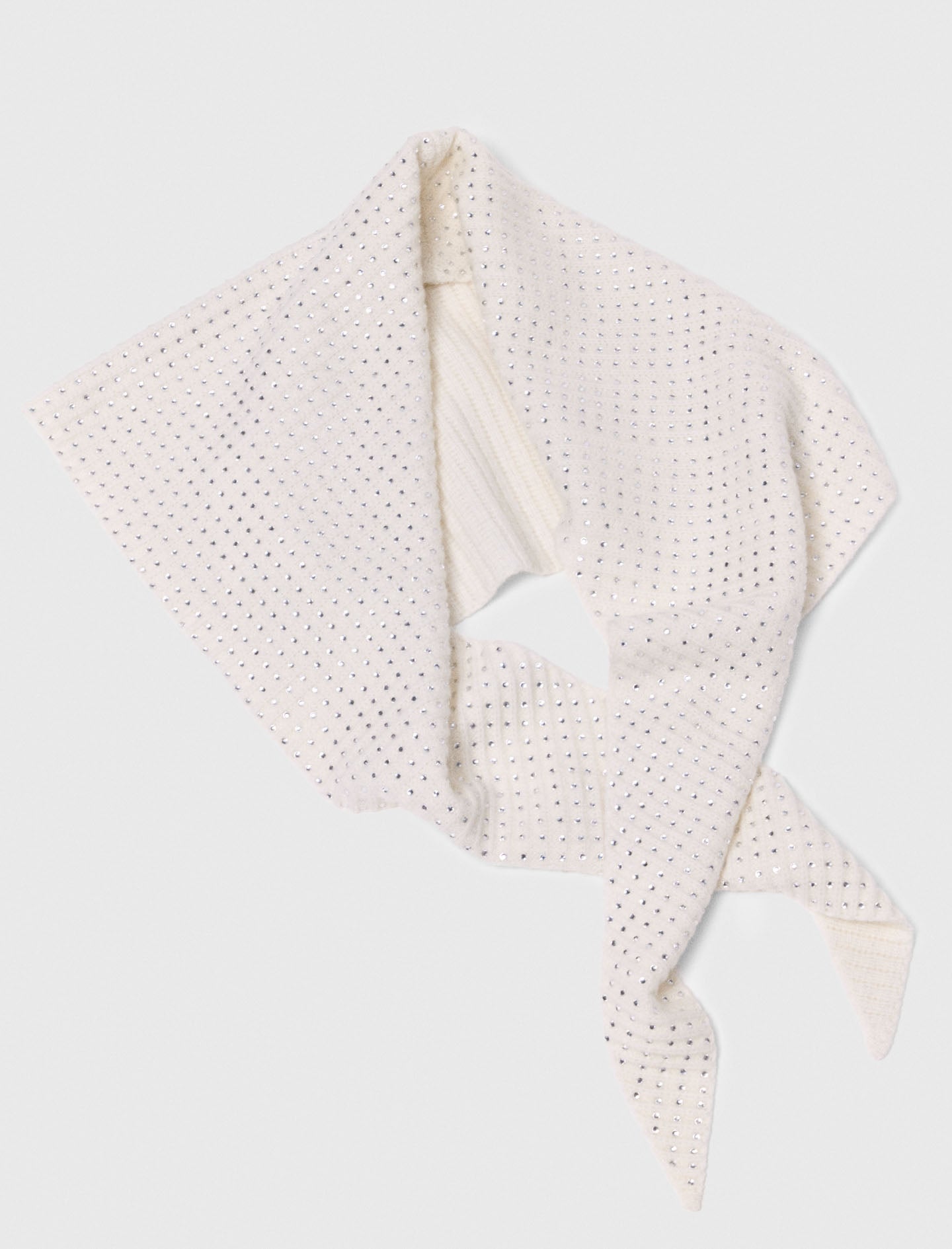 Rhinestone Wool Triangle Scarf Ecru