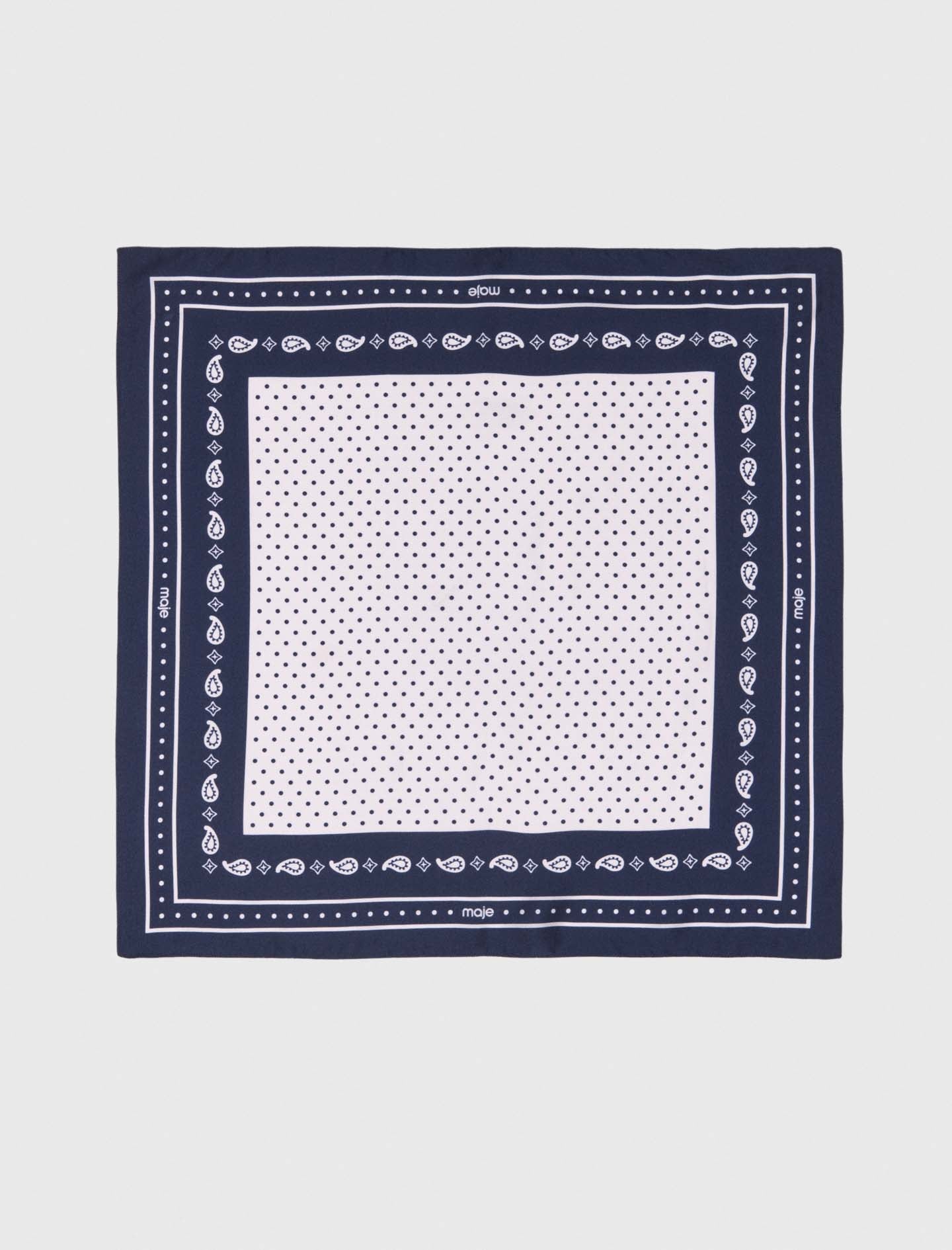 60X60 Silk Print Bandana Navy Polka Dot Bandana Print