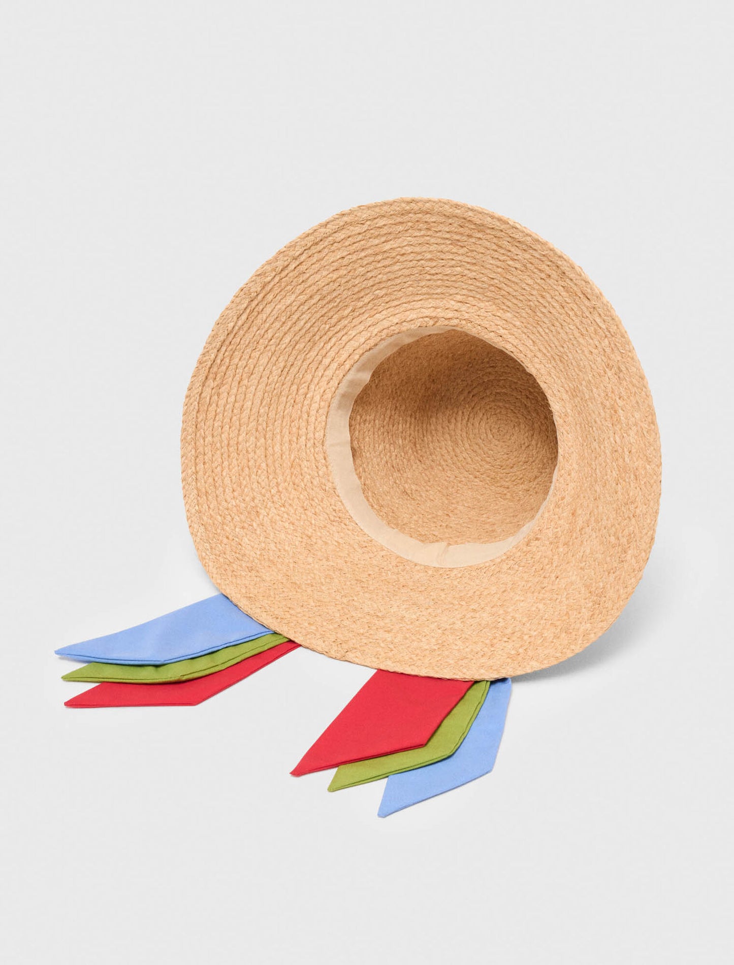 Raffia hat with printed ribbon Natural
