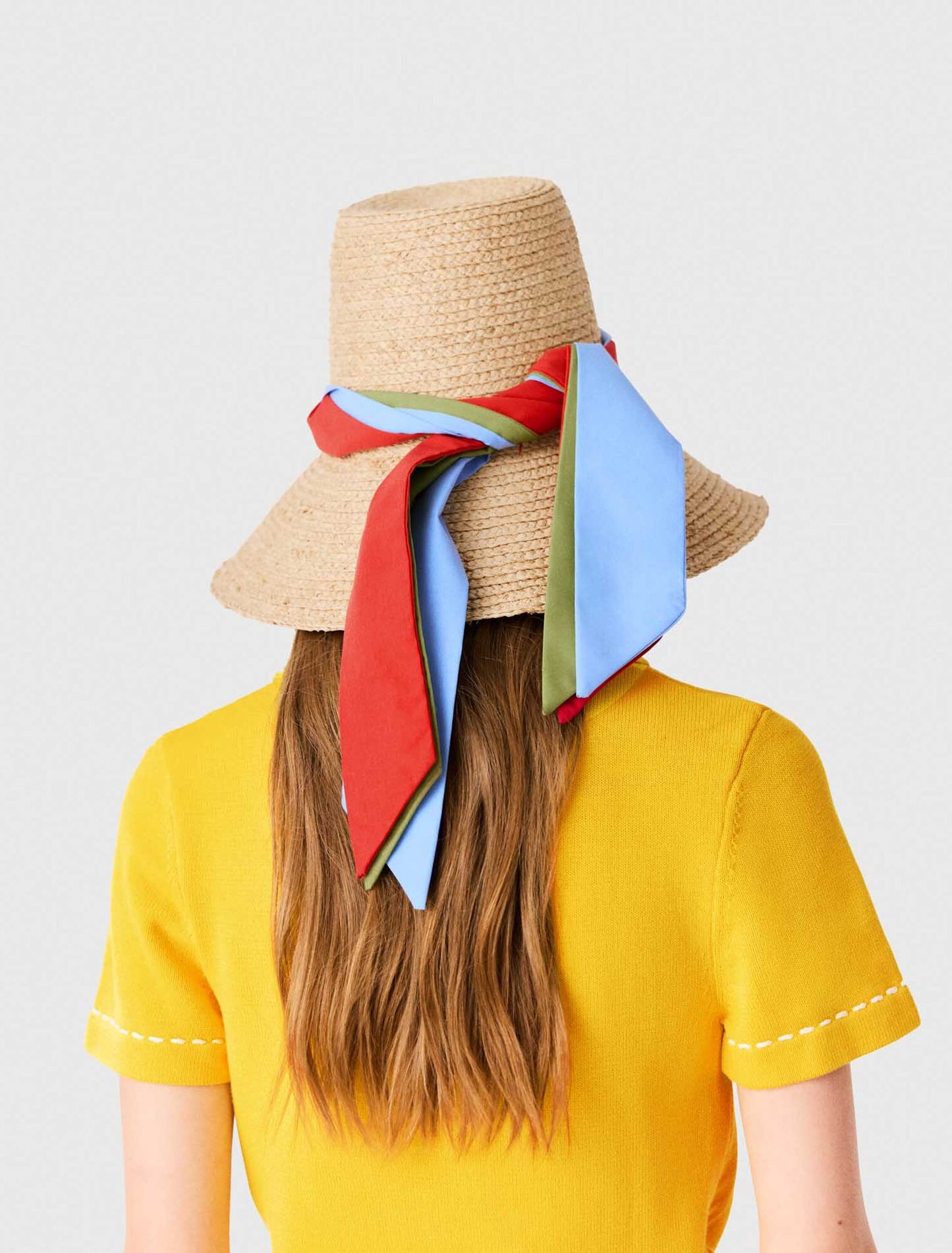 Raffia hat with printed ribbon Natural