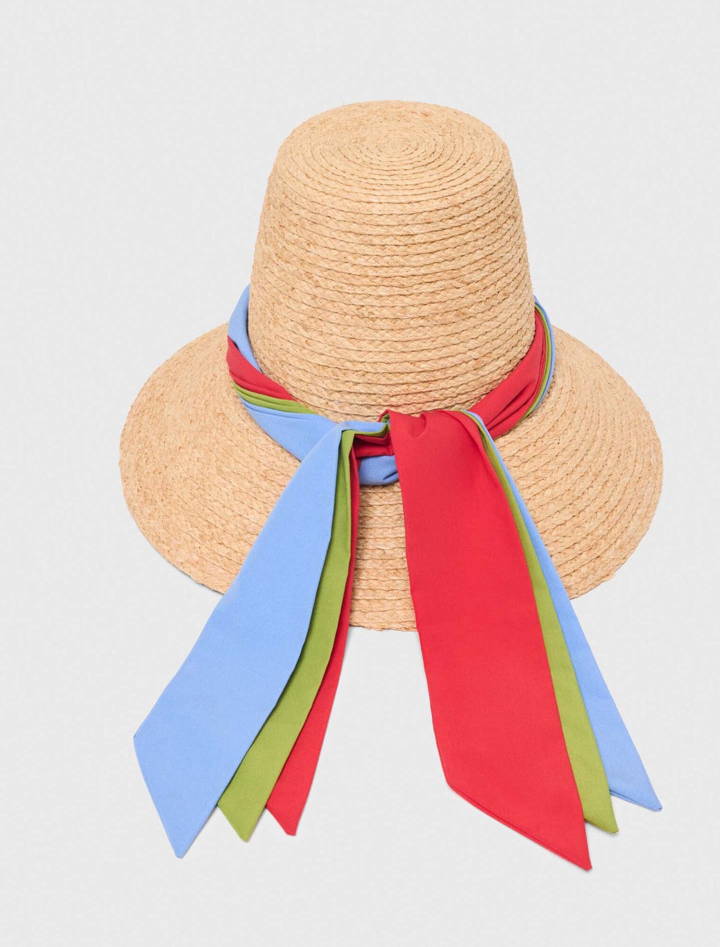Raffia hat with printed ribbon Natural