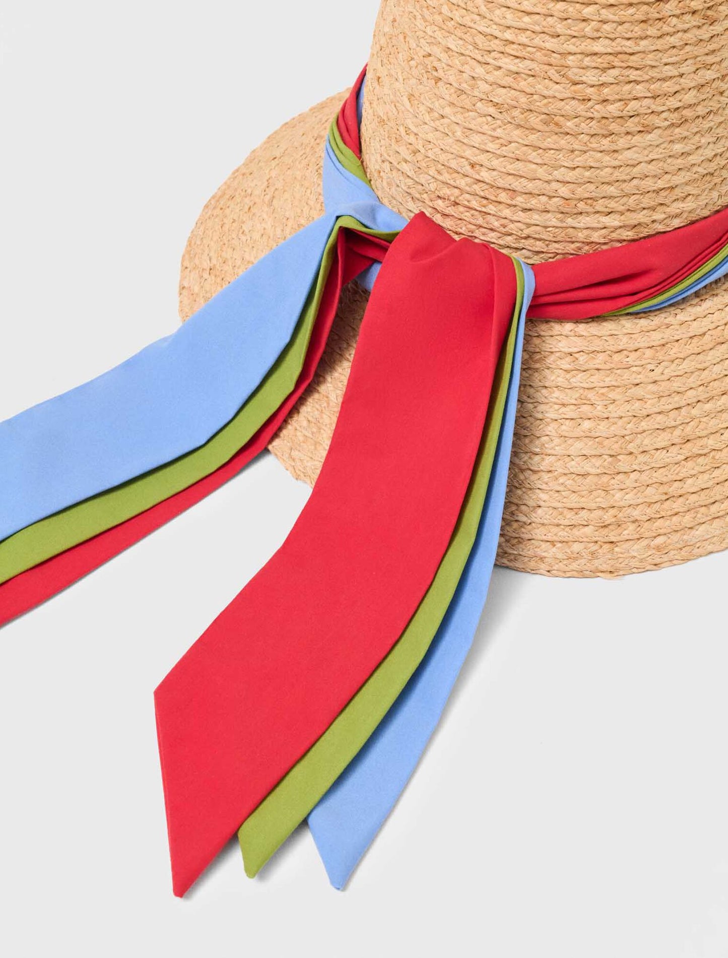 Raffia hat with printed ribbon Natural