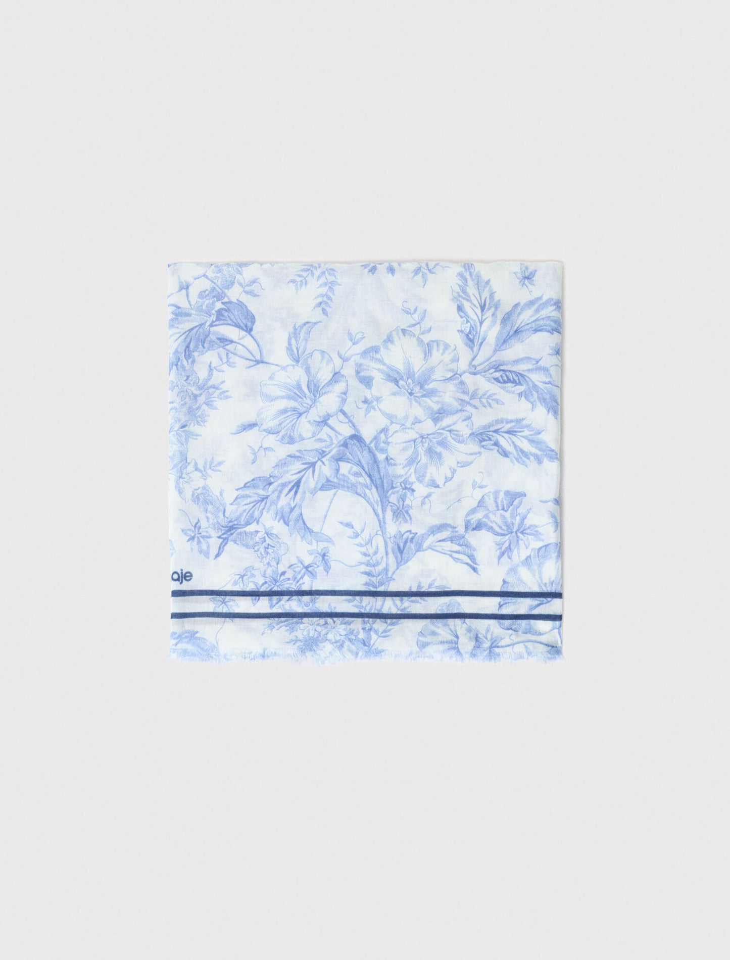 Floral Print Wool Blend Shawl White/Blue