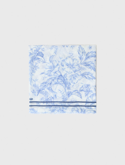 Floral Print Wool Blend Shawl White/Blue