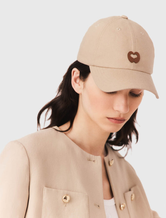 Linen blend cap with logo Beige