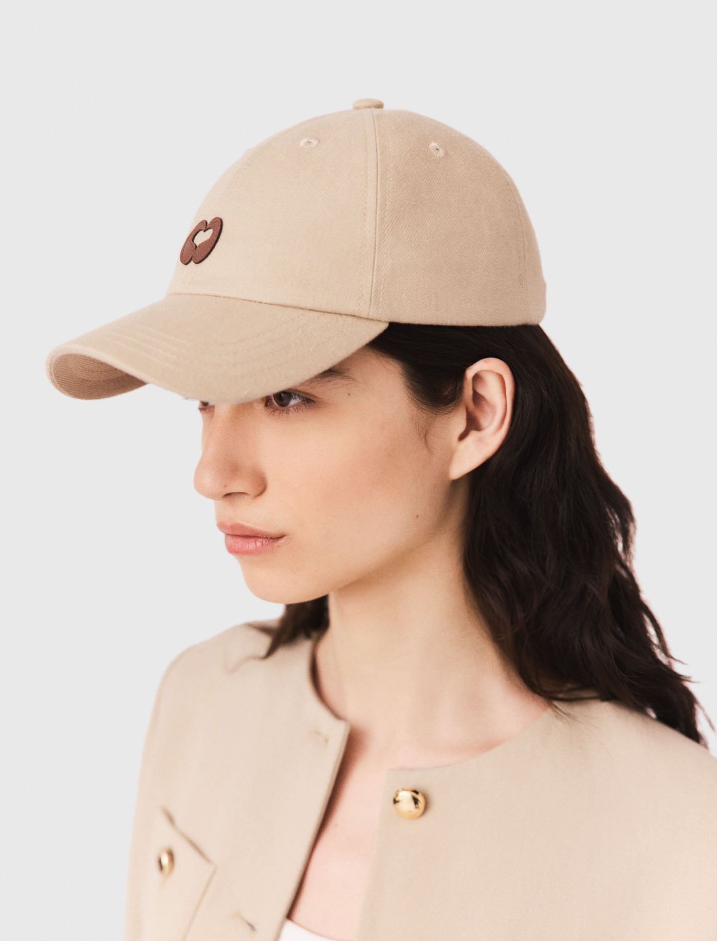 Linen blend cap with logo Beige